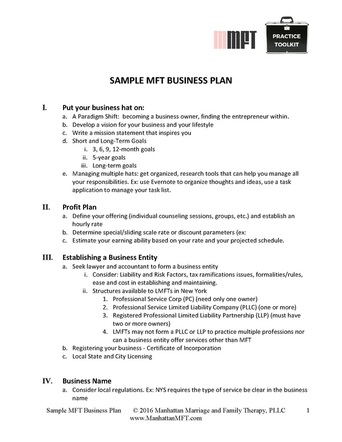 MFT Business Plan Template www.ManhattanMFT.com